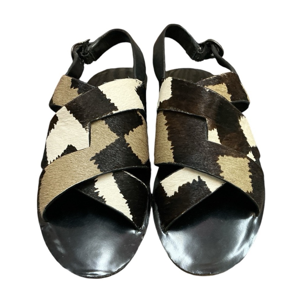 Derek Lam Sandal flats “10 Crosby” leather & “calf hair” wide crossing straps 6
